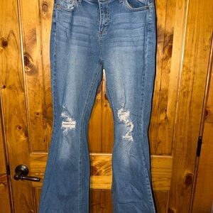 Cello Blue Distressed Flare Jeans